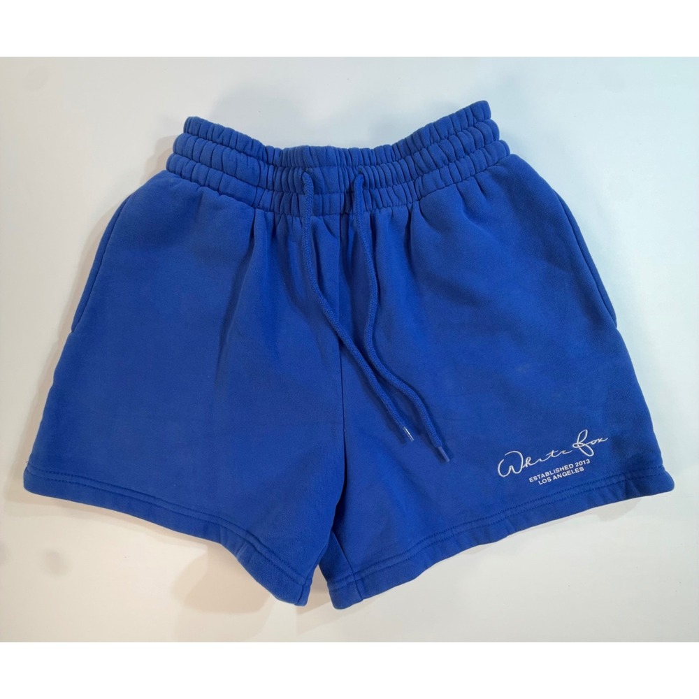 White Fox Boutique Blue Logo Sweat Shorts XS Fleece Drawstring Lounge Pockets